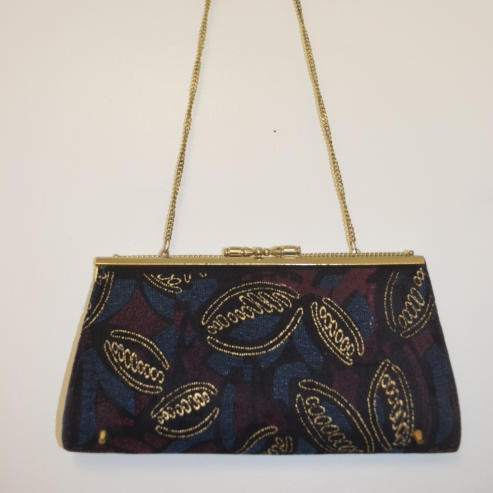 Vintage Fabric Evening Clutch Bag with Chain